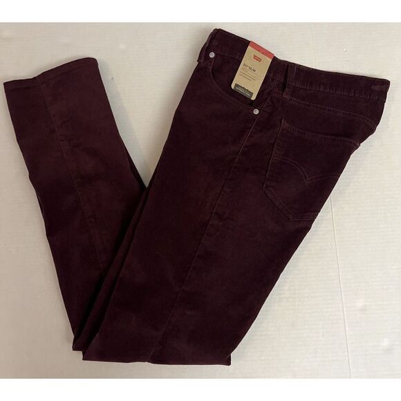 Levis 511 Slim Pants Mens 29 x 32 Maroon Corduroy Wine Tasting Stretch Pants - Picture 4 of 7